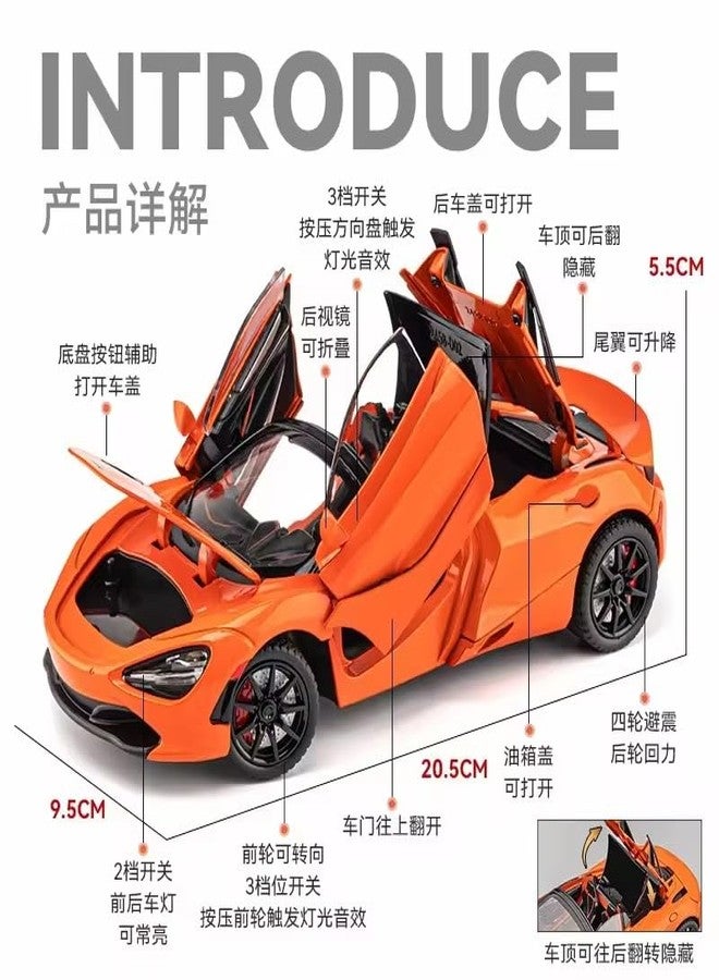 VARIYA ENTERPRISE® 1:24 Big McLaren 720s Convertible Toy Car Metal Pull Back Diecast Car with Openable Door and Sound Light, Gifts Toys for Kids【 Orange 】 - Image 2